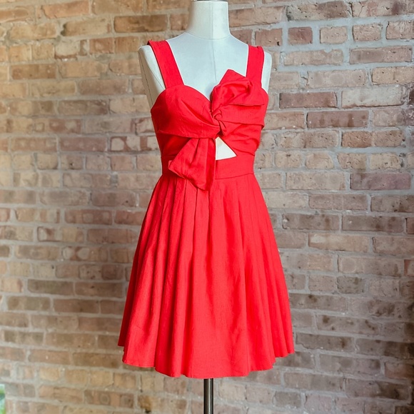 BNWT ASOS Tomato Red Linen Bow Dress - Picture 12 of 12